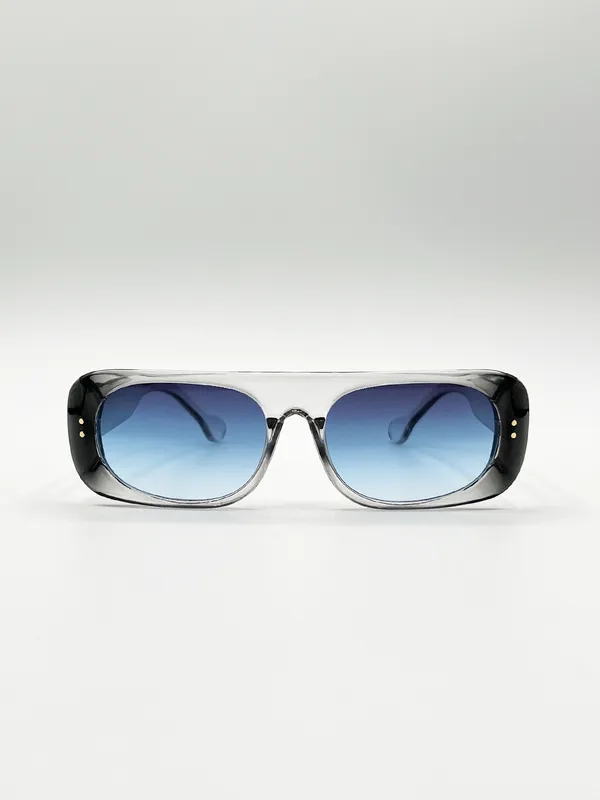 Svnx Unisex Flat Top Oval Sunglasses In Grey-Blue - Blue/dark Grey - One Size