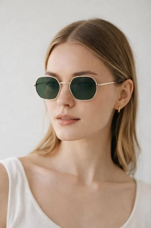 Svnx Unisex Hexagon Metal Frame Sunglasses in Gold Gold female