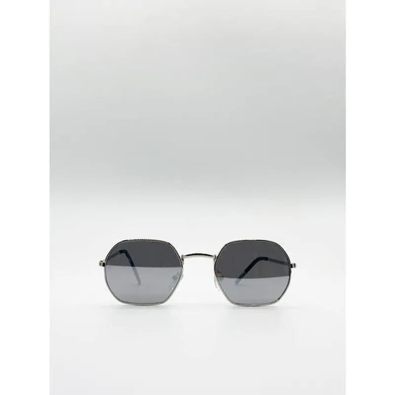 Svnx Unisex Hexagon Metal Frame Sunglasses with Mirror Lenses in Silver - Silver