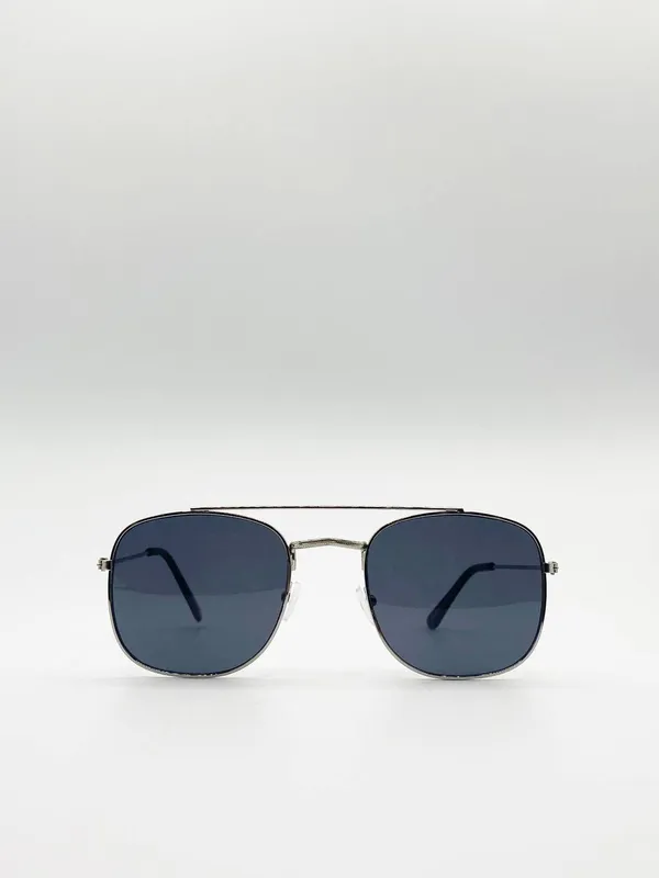 Svnx Metal Frame Aviator Style Square Sunglasses in Silver Silver One Size