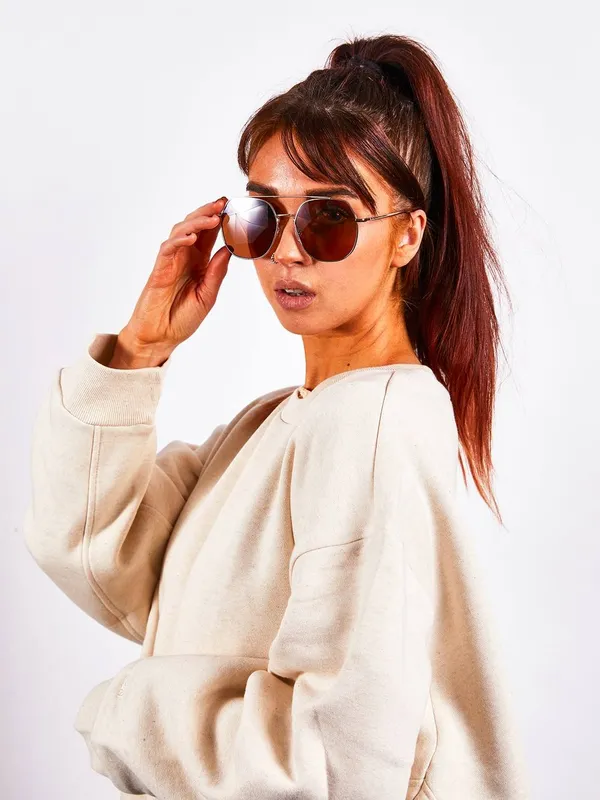 Svnx Unisex Oversized Rounded Aviator Style Sunglasses in Brown Brown female