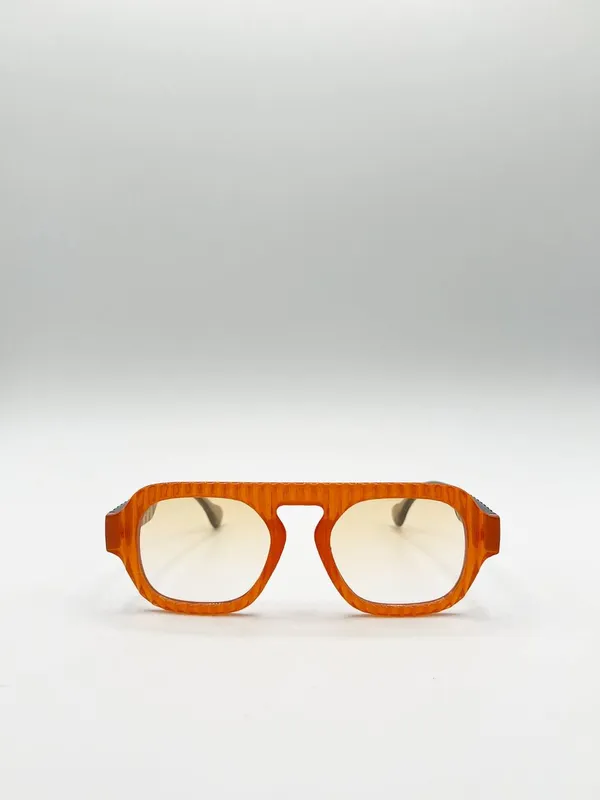 Svnx Unisex Retro Ribbed Navigator Sunglasses in Orange Grey - Orange