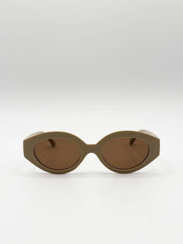 Svnx Unisex Retro Small Oval Sunglasses Beige - Beige