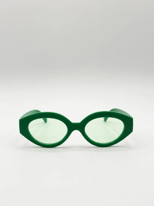 Svnx Unisex Retro Small Oval Sunglasses Green - Green