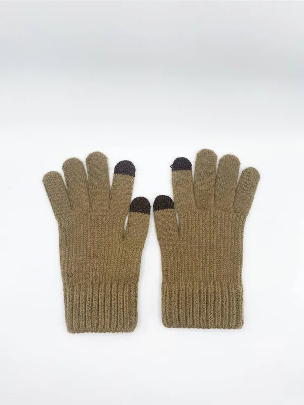 Svnx Unisex Ribbed Knitted Gloves in Beige Beige female