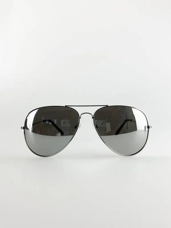 Svnx Unisex Silver Classic Pilot Aviator Sunglasses with Mirrored Lens - Silver - Size: One Size