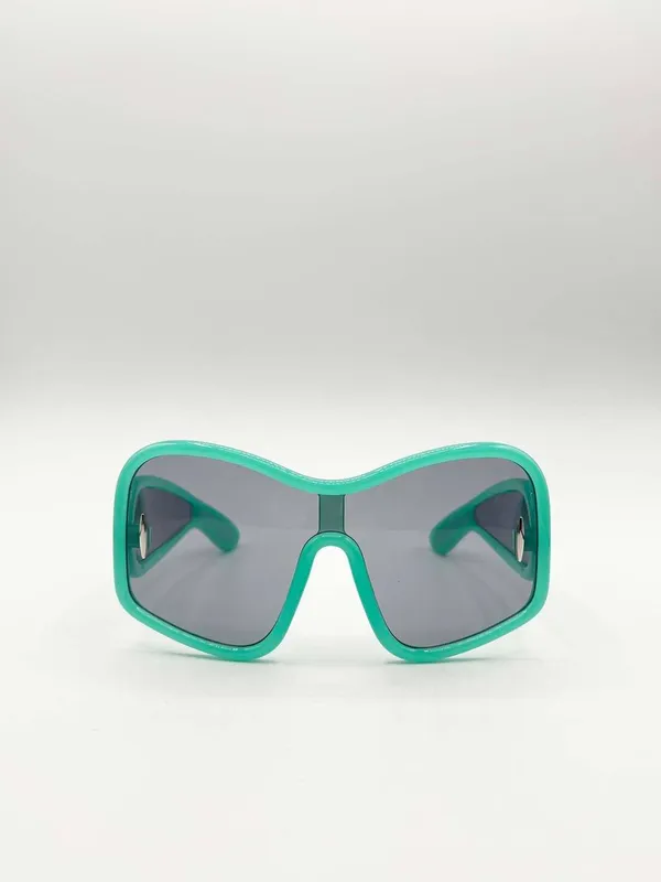 Svnx Unisex Square Oversized Mask Sunglasses in Aqua Grey in Blue - Blue