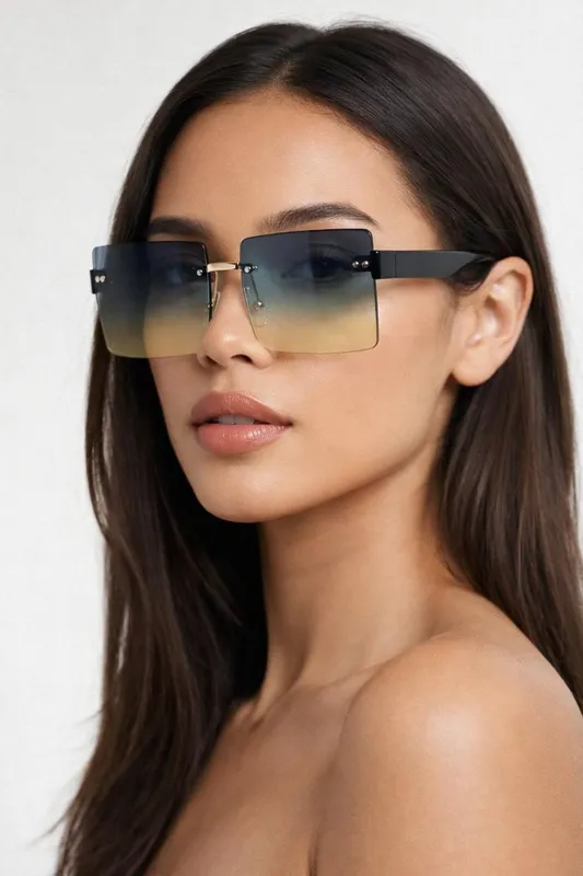 Svnx Womens Square Frameless Sunglasses With Black Ombre Lens Metal - One Size