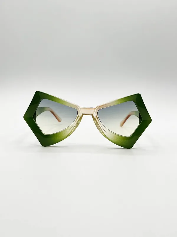 Svnx Women's 2 Tone Angular Sunglasses in Green - Green - Size: One Size