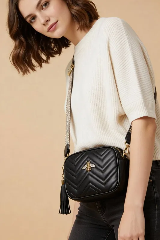 Svnx Women's Bee Embellished Camera Bag in Black - Black