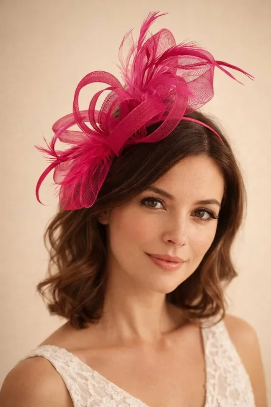 Svnx Women's Bow Feather Fascinator in Bright Pink Bright Pink One Size