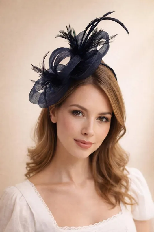 Svnx Women's Bow Feather Fascinator in Navy Navy One Size female