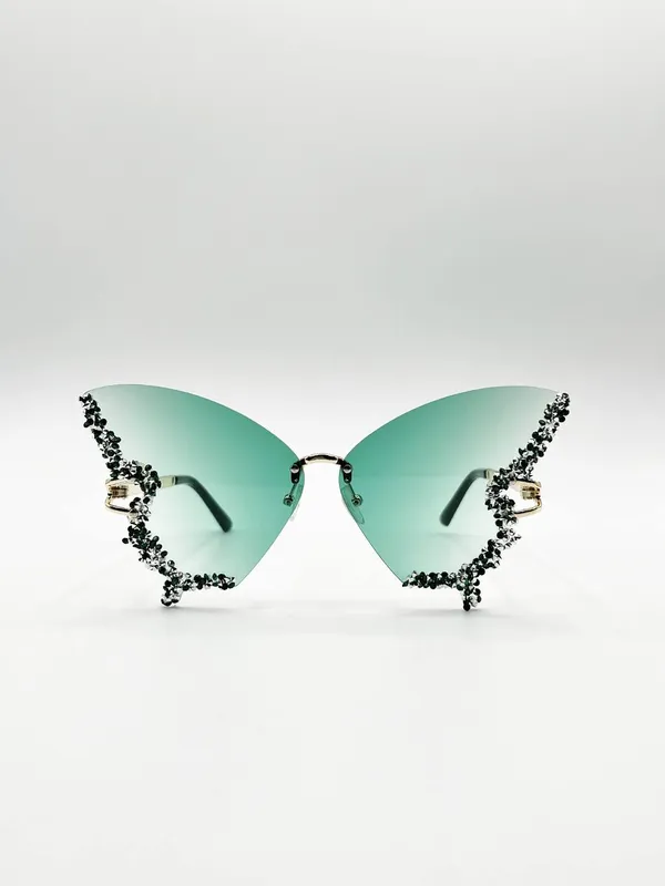 Svnx Women's Butterfly Shaped Lens w/ Crystal Detail in Green Green female