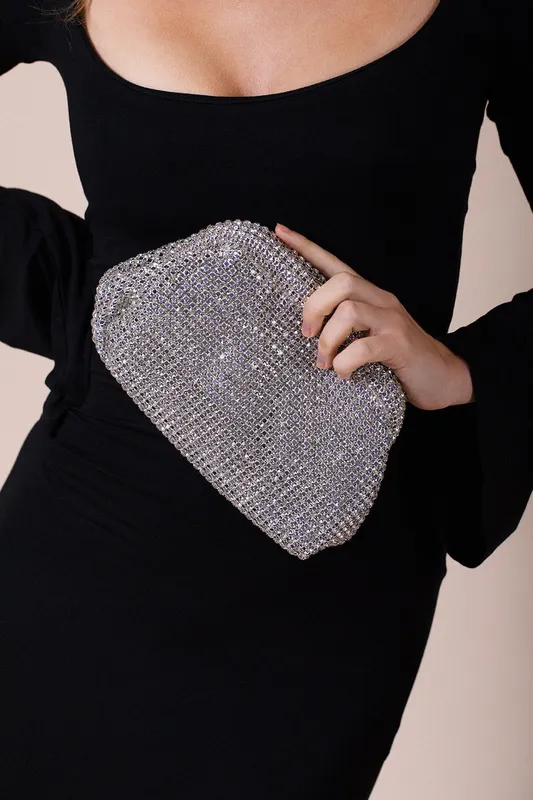 Svnx Women's Crystal Pouch Clutch Bag in Silver - Silver