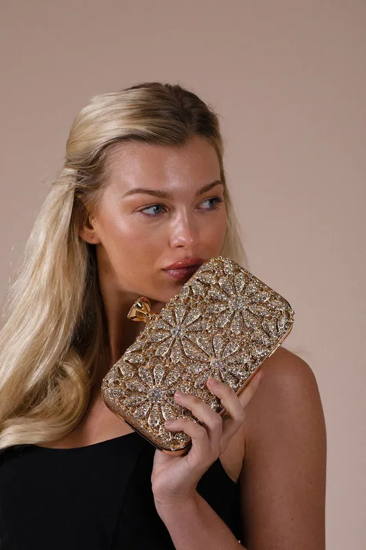 Svnx Women's Daisy Embellished Clutch Bag in Gold - Gold