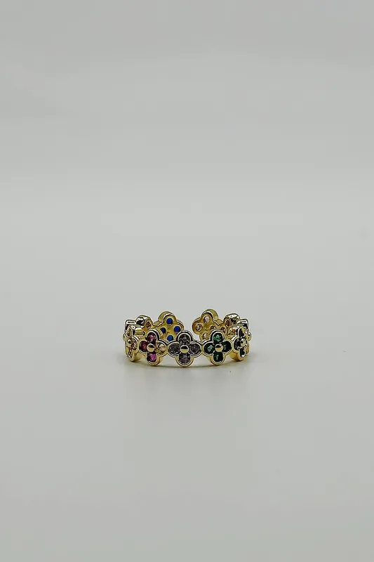 Svnx Women's Diamante Clover Ring in Gold Gold One Size