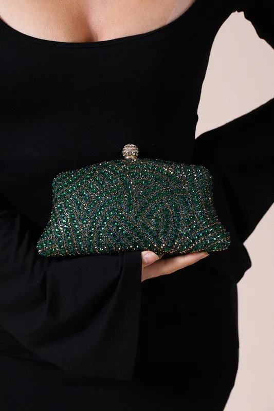 Svnx Women's Embellished Clutch Bag in Green - Green