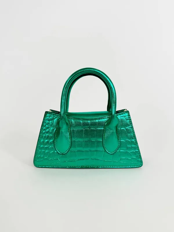 Svnx Women's Faux Croc Mini Cross Body Bag in Metallic Green - Green