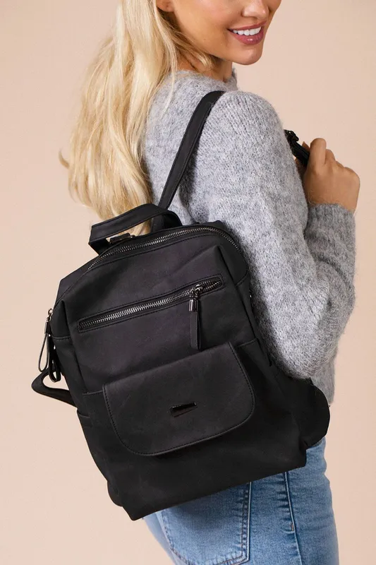 Svnx Women's Faux Leather Backpack in Black Black