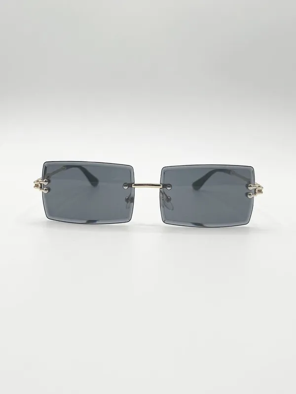 Svnx Womens Frameless Square Sunglasses In Black Metal - One Size