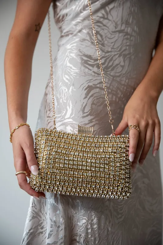 Svnx Women's Gold Diamante Clutch With Round Handle - Gold