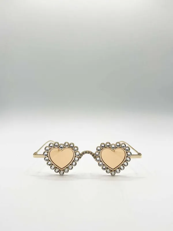 Svnx Women's Heart Diamante Sunglasses Gold Champagne Gold female