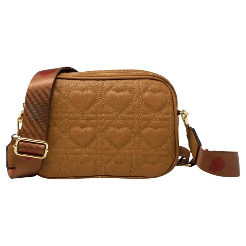 Svnx Women's Heart Quilted Crossbody Camera Bag in Tan - Tan