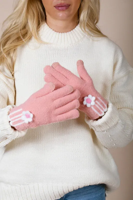 Svnx Women's Knit Floral Gloves in Pink Pink One Size
