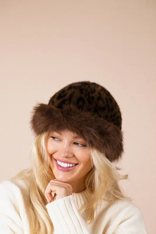 Svnx Women's Leopard Faux Fur Hat in Brown - Brown
