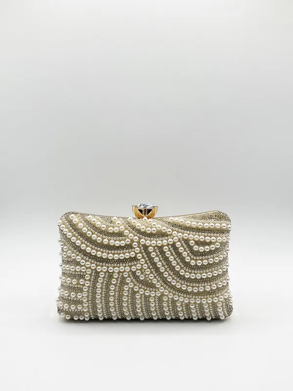 Svnx Women's Luxurious Gold Pearl Embellished Clutch Bag Gold One Size