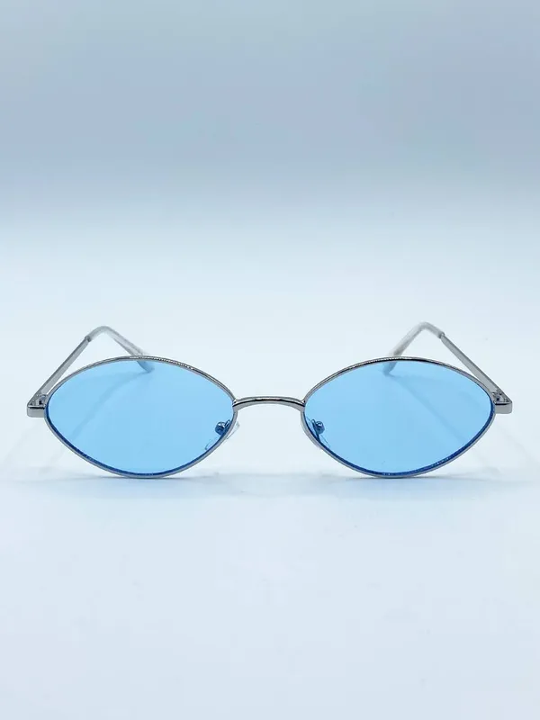 Svnx Women's Metal Oval Frame Sunglasses with Blue Lenses - Blue
