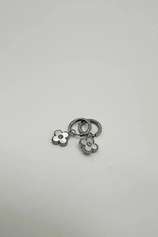 Svnx Women's Mini Clover Drop Hoop Earrings in Silver Silver One Size