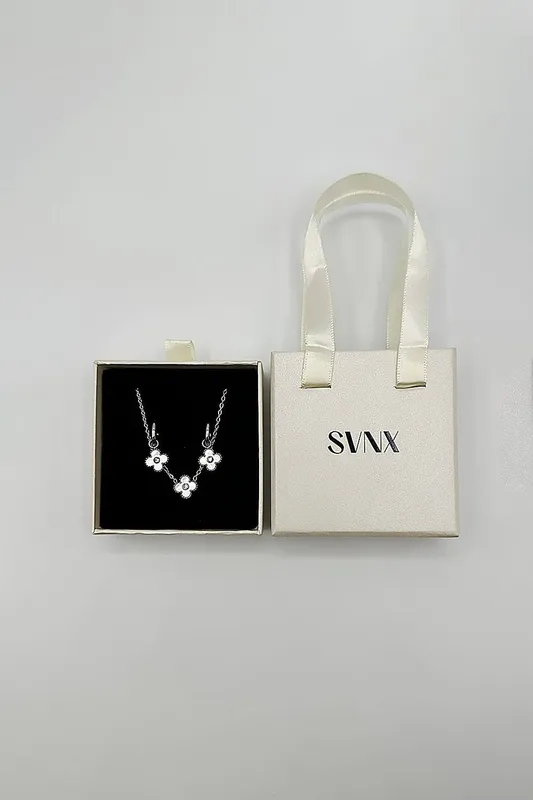 Svnx Women's Mini Clover Necklace & Hoop Earrings in Silver - Silver - Size: One Size