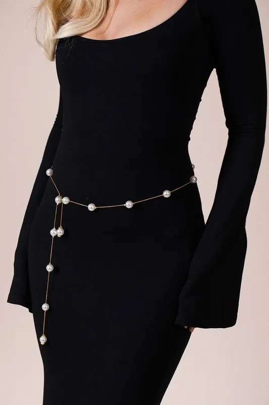 Svnx Women's Minimal Pearl Chain Belt in Gold Gold One Size female