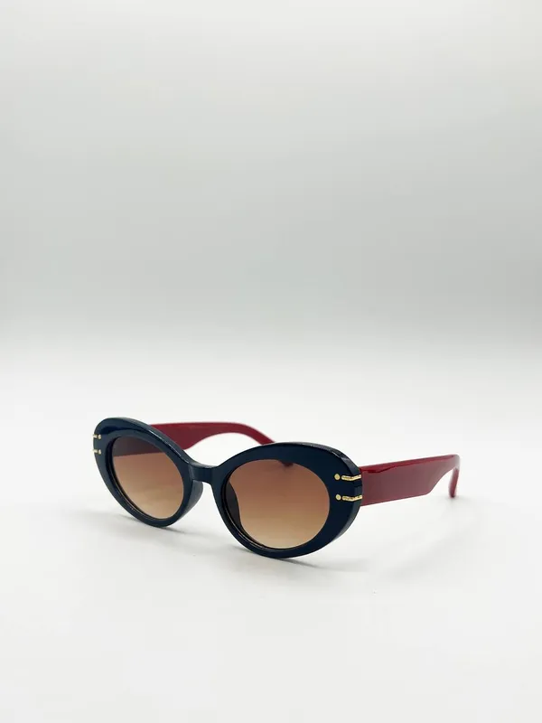 Svnx Women's Oval Cat-Eye Sunglasses in Navy Burg - Navy