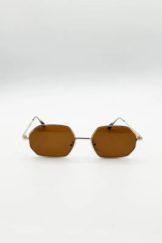 Svnx Women's Oval Geometric Metal Frame Sunglasses in Brown - Brown