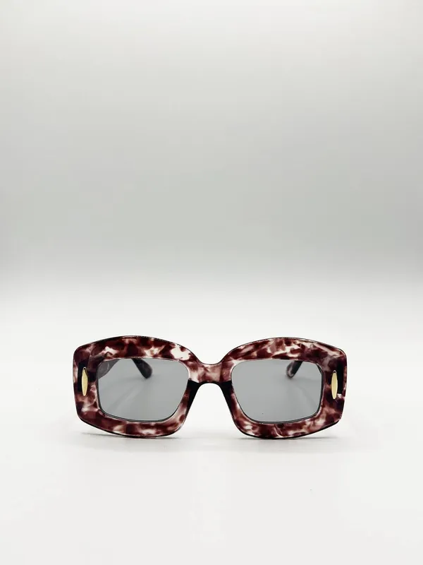 Svnx Women's Oversized Chunky Rectangle Sunglasses in Brown multi Brown One Size