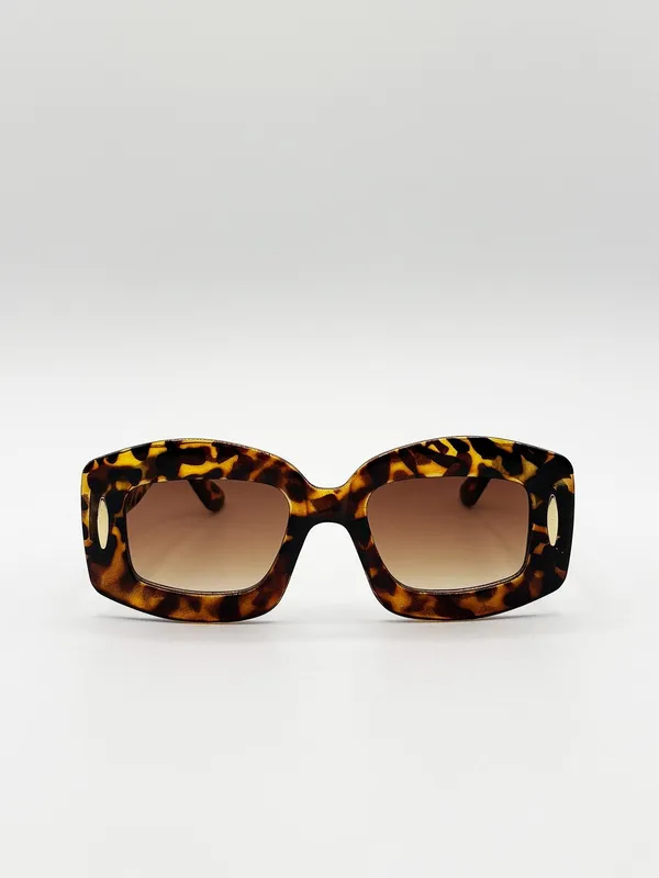 Svnx Women's Oversized Chunky Rectangle Sunglasses in Tortoise in Brown Brown One Size