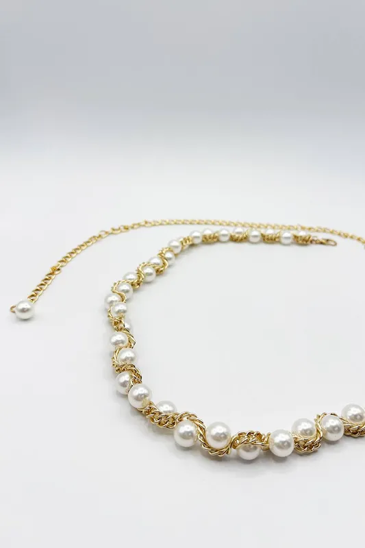 Svnx Women's Pearl Chain Belt in Gold - Gold - Size: One Size