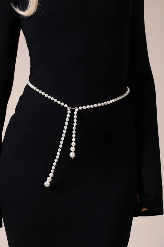 Svnx Women's Pearl Chain Belt In Silver in White - White - Size: One Size