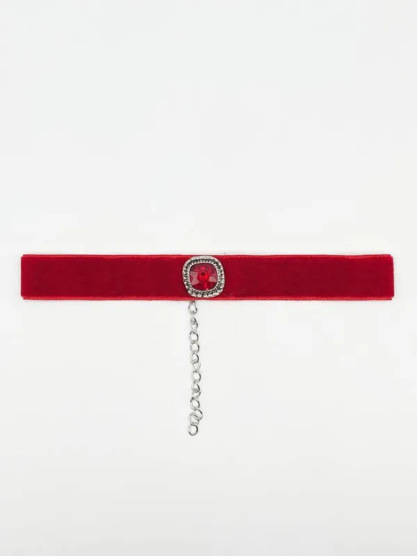 Svnx Women's Red Faux Velvet Choker Necklace with Red Jewel - Red