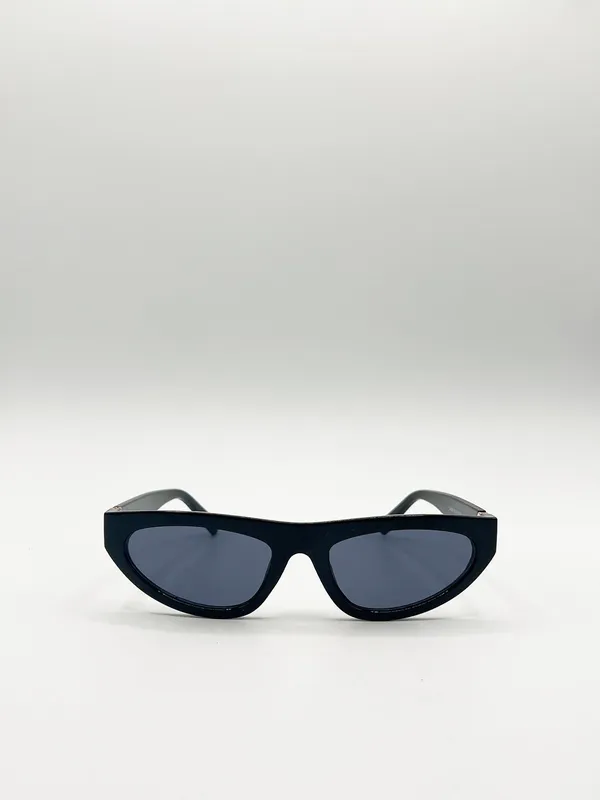 Svnx Women's Retro Oval Sunglasses in Black Black One Size