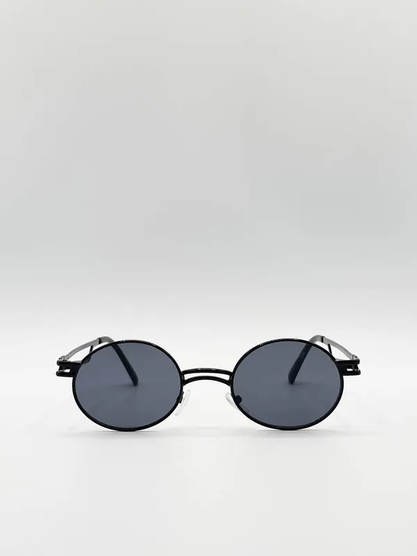 Svnx Women's Retro Round Sunglasses in Black - Black - Size: One Size