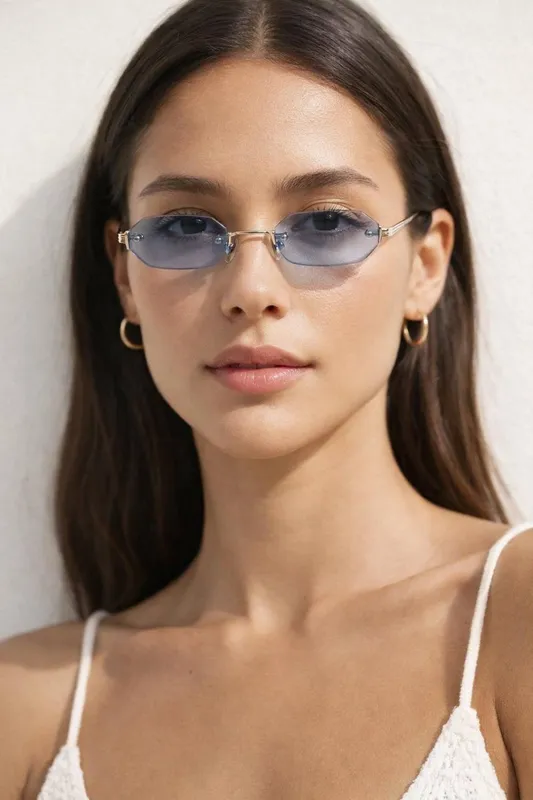 Svnx Women's Rimless Oval Hexagon Sunglasses in Blue Blue One Size