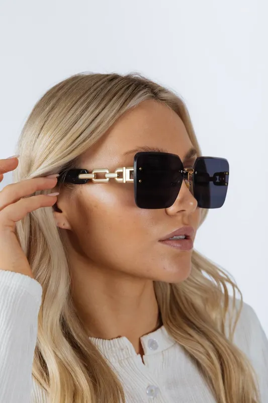Svnx Women's Rimless Oversized Square Sunglassses in Black Black One Size