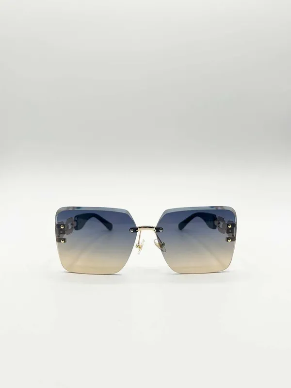 Svnx Women's Rimless Oversized Square Sunglassses in Blue Blue One Size female