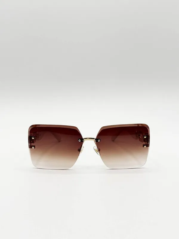 Svnx Women's Rimless Oversized Square Sunglassses Sunglasses in White - White - Size: One Size