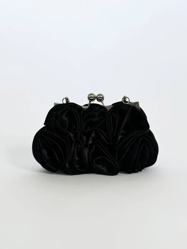 Svnx Women's Rose Satin Clutch Bag in Black - Black