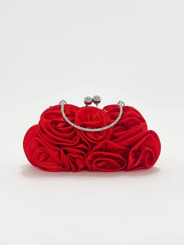 Svnx Women's Rose Satin Clutch Bag in Red Red One Size