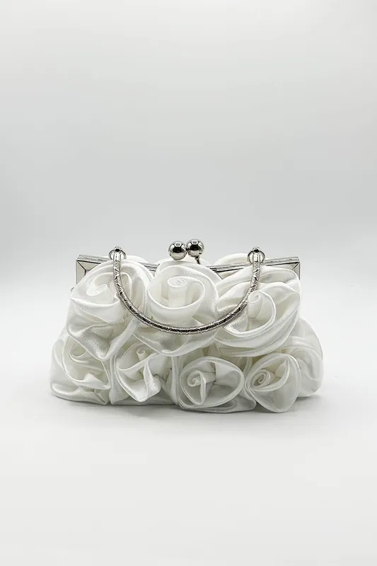 Svnx Women's Rose Satin Clutch Bag in White - White